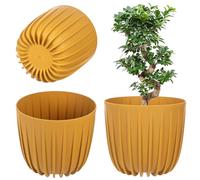 KADAX Pot de fleurs en plastique, Pots de plantes modernes, Pot de plante avec motif géométrique, bac à fleurs rond avec insert, Cache-pot (Jaune foncé, 23,5 x 21 cm)