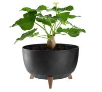 KADAX Pot de Fleurs en Plastique sur Trois Pieds, Effet Bois Élégant pour Sublimer la Décoration de Votre Maison et Jardin, Intérieur et Extérieur (Noir, 33 cm)