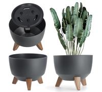 KADAX Pot de Fleurs en Plastique sur Trois Pieds, Effet Bois pour Sublimer la Décoration de Votre Maison et de Votre Jardin, Intérieur et Extérieur (Anthracite, 33 cm)
