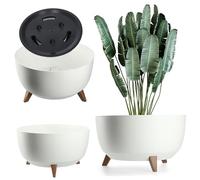 KADAX Pot de Fleurs en Plastique sur Trois Pieds, Effet Bois pour Sublimer la Décoration de Votre Maison et de Votre Jardin, Intérieur et Extérieur (Blanc, 47 cm)