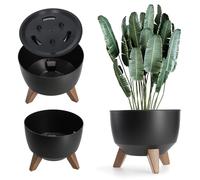 KADAX Pot de Fleurs en Plastique sur Trois Pieds, Effet Bois pour Sublimer la Décoration de Votre Maison et de Votre Jardin, Intérieur et Extérieur (Noir, 33 cm)