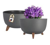 KADAX Pot de Fleurs en Plastique sur Trois Pieds, Effet Bois pour Sublimer la Décoration de Votre Maison, Intérieur et Extérieur (Lot de 2 : Anthracite, 39.5 cm)