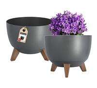Kadax – Pot de fleurs en plastique sur trois pieds effet bois – Anthracite 29 cm (Lot de 2)