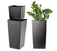 Pot de fleurs en rotin KADAX, avec insert, jardinière, 19 cm, graphite