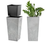 KADAX Pot de Fleurs Haut 36 cm, Plastique Effet béton, résistant aux intempéries - intérieur/extérieur, Gris