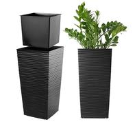 KADAX Pot de Fleurs Haut 46,5 cm, Plastique Imitation rotin, résistant aux intempéries - intérieur/extérieur, Noir