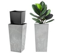 KADAX Pot de fleurs, pot de jardin, 57 cm, avec insert, haut support pour fleurs, gris, terrasse, balcon