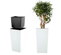 KADAX Pot de fleurs en plastique "Masiera", pot de fleurs, pot de plantes, avec insert, carré, 35 cm, blanc