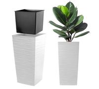 KADAX Pot de fleurs en plastique "Tuluza", pot de fleurs, pot de plantes, avec insert, carré, 35 cm, blanc
