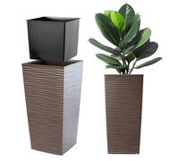 KADAX Pot de Fleurs Haut 68 cm, Plastique Imitation rotin, résistant aux intempéries - intérieur/extérieur, Moka