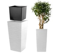 KADAX Pot de fleurs en plastique "Tuluza", pot de fleurs, pot de plantes, avec insert, carré, 40 cm, blanc