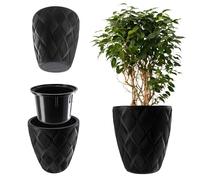 KADAX Pot de Fleurs Haut, Jardinière en Plastique de Grande Taille avec Motif Moderne pour Sublimer Votre Intérieur ou Extérieur, Bac à Fleur (Noir, 32.5 cm)
