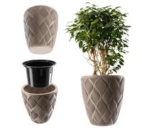 KADAX Pot de Fleurs Haut, Jardinière en Plastique de Grande Taille avec Motif Moderne pour Sublimer Votre Intérieur ou Extérieur, Bac à Fleur (Beige, 42 cm)