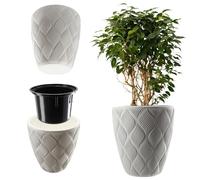 KADAX Pot de Fleurs Haut, Jardinière en Plastique de Grande Taille avec Motif Moderne pour Sublimer Votre Intérieur ou Extérieur, Bac à Fleur (Blanc, 42 cm)