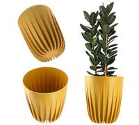 KADAX Pot de Fleurs Moderne en Plastique - Rond avec Insert et Motif Géométrique - Naturel et Haut (∅ 30 cm, Jaune Foncé)