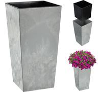 KADAX Pot de fleurs, pot de jardin, 57 cm, avec insert, haut support pour fleurs, gris, terrasse, balcon