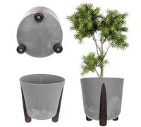 KADAX Pot de fleurs rond en plastique avec insert intérieur - Pot de fleurs décoratif pour l'intérieur et l'extérieur (gris, 18 cm), K9898