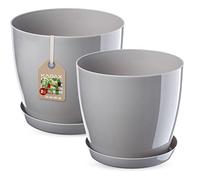 KADAX Pot de Fleurs Rond en Plastique avec Soucoupe - pour Intérieur, Plantes et Herbes - Lot de 2 (23 + 28 cm, Gris)