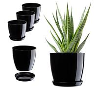 KADAX Pot de Fleurs Rond en Plastique avec Soucoupe - Pour Intérieur, Plantes et Herbes - Lot de 3 à 16 cm, Noir