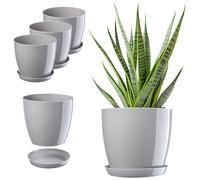 KADAX Pot de Fleurs Rond en Plastique avec Soucoupe - pour Intérieur, Plantes et Herbes - Lot de 3 à 28 cm, Gris