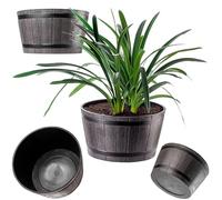 KADAX Pot de Fleurs Rond en Plastique résistant aux intempéries, Aspect Bois, décoratif pour Jardin (Marron Moka)