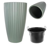 KADAX Pot de fleurs rond - Pot de fleurs décoratif avec insert intérieur - En plastique - Pour l'intérieur et l'extérieur - Vert