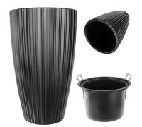 KADAX Pot de fleurs rond - Pot de fleurs décoratif avec insert intérieur - En plastique - Pour l'intérieur et l'extérieur - Noir