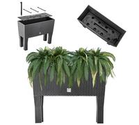 KADAX Pot de fleurs sur pieds "Trikala", en plastique, bac à plantes en motif rotin, bac à fleurs, 80 cm, anthracite