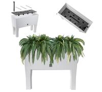KADAX Pot de fleurs sur pieds "Trikala", en plastique, bac à plantes en motif rotin, bac à fleurs, 80 cm, blanc
