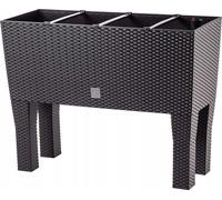 KADAX Pot de fleurs sur pieds "Trikala", en plastique, bac à plantes en motif rotin, bac à fleurs, 80 cm, brun foncé
