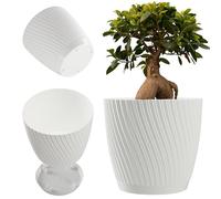 KADAX Pot de plantes rond, pot à fleurs en plastique avec soucoupe pour plantes d'intérieur, pot intemporel avec surface décorative pour usage intérieur et extérieur (10.2 pouces, blanc)