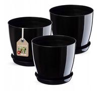 KADAX - Lot de 3 pots de fleurs avec soucoupe - Pots de fleurs en plastique ronds pour l'intérieur - Cache-pots pour fleurs et plantes d'intérieur, pots pour herbes (20 cm, noir)