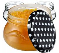 KADAX Pots à conserves avec couvercle "Raja", Pots à conserves, 300ml, 100 pièces, couvercle à pois noir