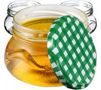 KADAX Pots à conserves avec couvercle "Raja", Pots à conserves, 300ml, 100 pièces, couvercle avec motif à carreaux vert