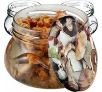 KADAX Pots à conserves avec couvercle "Raja", Pots à conserves, 300ml, 100 pièces, Couvercle avec motif champignon