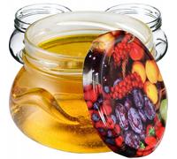 KADAX Pots à conserves avec couvercle "Raja", Pots à conserves, 300ml, 100 pièces, Couvercle avec motif de fruits