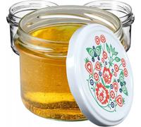KADAX Pots à conserves avec couvercle "Tartu", Pots à conserves, 235ml, 100 pièces, Couvercle avec motif folklorique