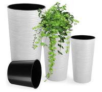 KADAX Pots de fleurs "Latina", cache-pot avec doublure amovible, protection pour pots de fleurs, pots de fleurs, 19 + 25 + 30 cm, blanc