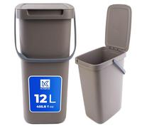 KADAX Poubelle 12 l avec Couvercle et poignée, en Plastique, pour Le tri sélectif, rectangulaire avec Couvercle à charnière (Marron)