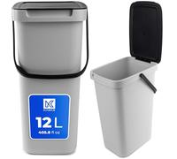 KADAX Poubelle 12 l avec Couvercle et poignée, en Plastique, pour Le tri sélectif, rectangulaire avec Couvercle à charnière (Gris)
