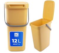 KADAX Poubelle 12 l avec Couvercle et poignée, en Plastique, pour Le tri sélectif, rectangulaire avec Couvercle à charnière (Jaune)