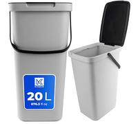 KADAX Poubelle 20 l avec Couvercle et poignée, Poubelle en Plastique, pour Le tri des déchets, rectangulaire, avec Couvercle à charnière (Gris)