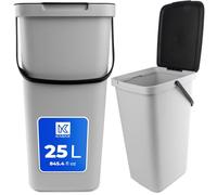 KADAX Poubelle 25 l avec Couvercle et poignée, en Plastique, pour Le tri sélectif, rectangulaire, avec Couvercle à charnière (Gris)