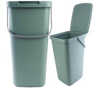 KADAX Poubelle 25 l avec Couvercle et poignée, Poubelle en Plastique, pour Le tri sélectif, rectangulaire, avec Couvercle à charnière (Vert)