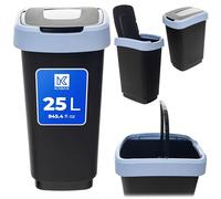 KADAX Poubelle 25L, poubelle avec couvercle basculant, bac à déchets en plastique, poubelle avec couvercle, système de tri des déchets pour la cuisine et le bureau (Bleu)