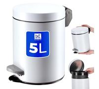 KADAX Poubelle à pédale, en acier, ronde, élégante, avec couvercle basculant, 5 l, blanche
