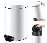 KADAX Poubelle à pédale, en acier, ronde, élégante, avec couvercle basculant, pour salle de bain et cuisine, 14 l, blanche