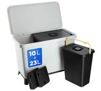 KADAX Poubelle avec couvercle à charnière, rectangulaire, en plastique, avec poignée de transport, pour tri des déchets, gris 10 l + 23 l