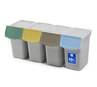 KADAX Poubelle avec couvercle, poubelle en plastique, pour le tri des déchets, rectangulaire, avec couvercle à charnière (gris, 4 x 20 l)