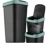 KADAX Poubelle 25 Litres, Collecteur de Déchets avec Couvercle Basculant, Poubelle pour Tri des Déchets, Corbeille à Papier en Plastique, Poubelle Robuste, Bac à Ordures (Noir/Vert)